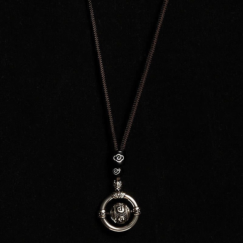 Om Mani Padme Hum Copper Plated Silver Wealth Rotating Necklace Pendant - Image 9