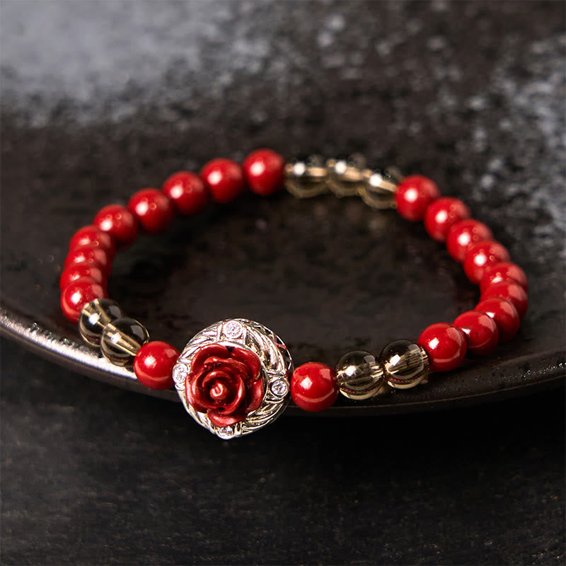 Cinnabar Angora Red Shell Pearl Rose Petals Calm Bracelet