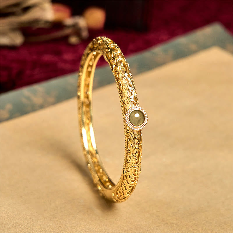 Cloud Pattern Jade Copper Luck Bracelet Bangle 2.36 IN (60 MM)