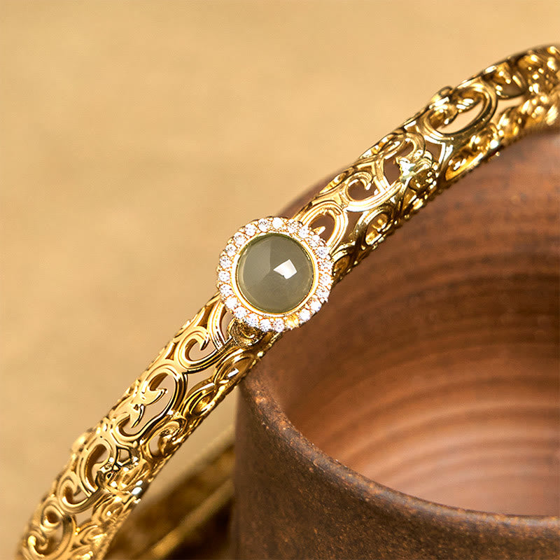 Cloud Pattern Jade Copper Luck Bracelet Bangle 2.36 IN (60 MM) - Image 5