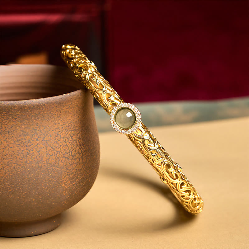 Cloud Pattern Jade Copper Luck Bracelet Bangle 2.36 IN (60 MM) - Image 2