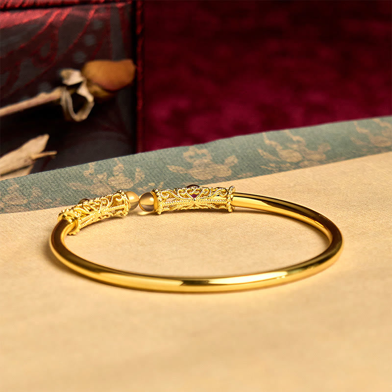 Golden Flower Pattern Red Zircon Amber Copper Luck Cuff Bracelet Bangle - Image 4
