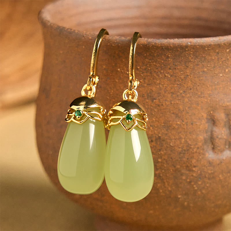 Green Chalcedony Water Drop Strength Copper Posts Earrings
