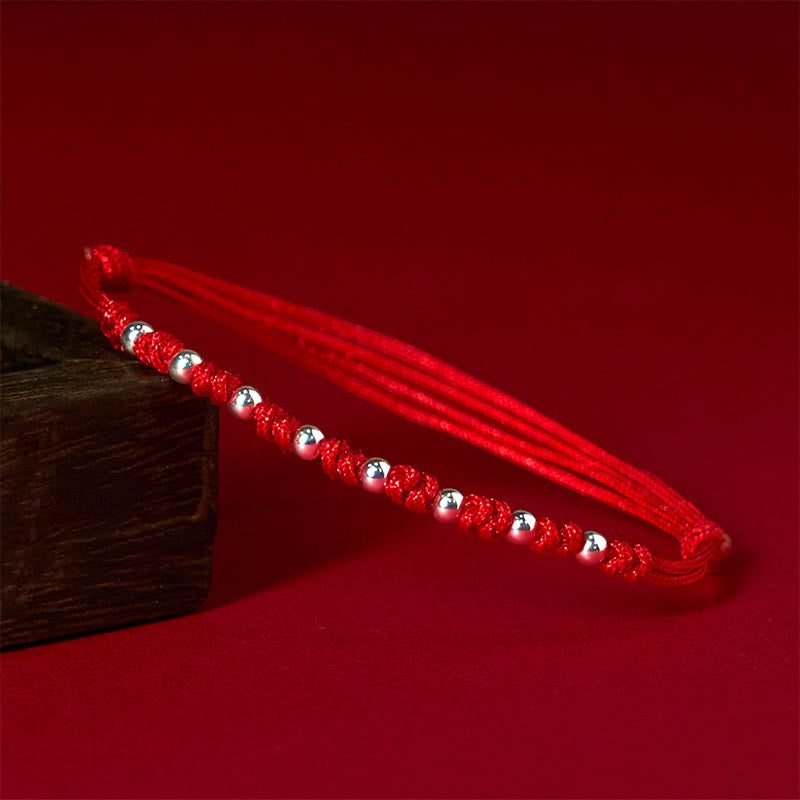 925 Sterling Silver Beads Red String Adjustable Luck Bracelet