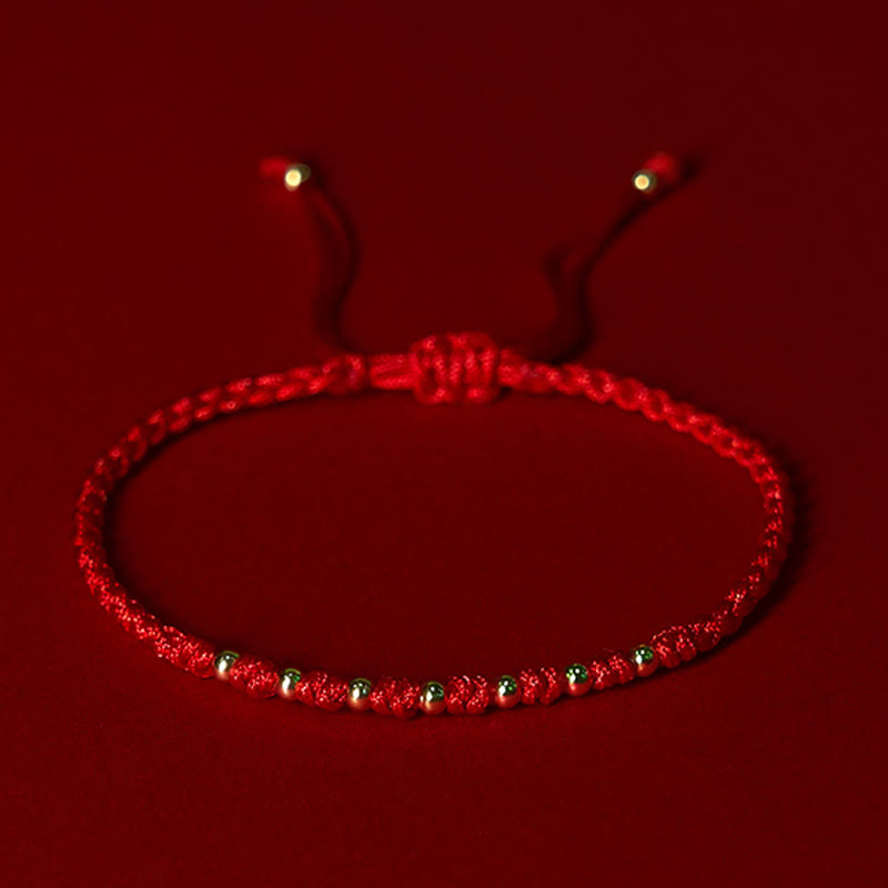 925 Sterling Silver Plated Gold Beads Red String Braided Protection Bracelet