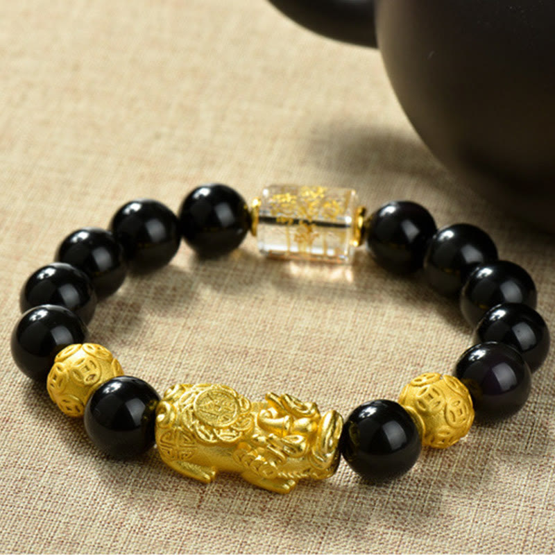 Fengshui Copper Pixiu Rainbow Obsidian Beads Wealth Bracelet - Image 18