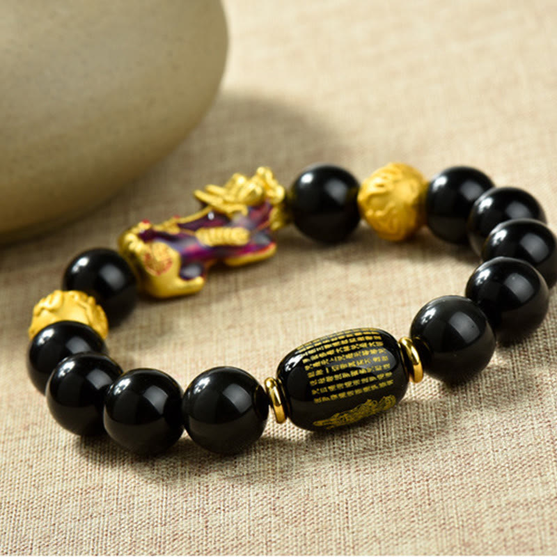 Fengshui Copper Pixiu Rainbow Obsidian Beads Wealth Bracelet - Image 11