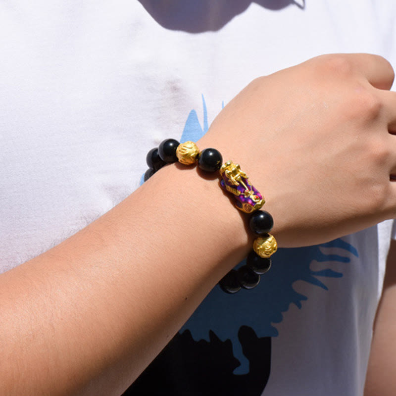 Fengshui Copper Pixiu Rainbow Obsidian Beads Wealth Bracelet - Image 12