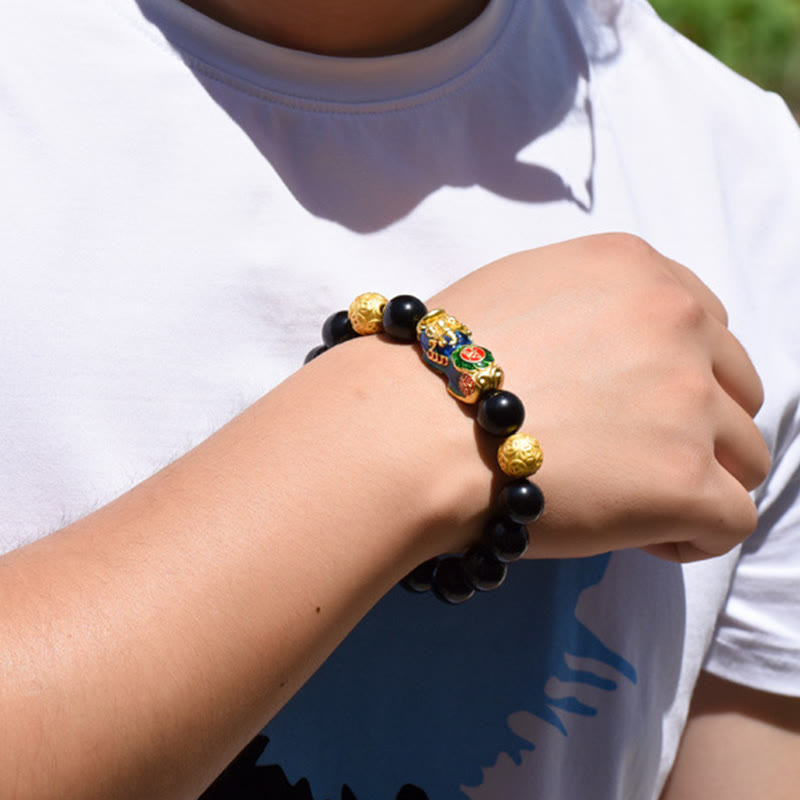 Fengshui Copper Pixiu Rainbow Obsidian Beads Wealth Bracelet - Image 16