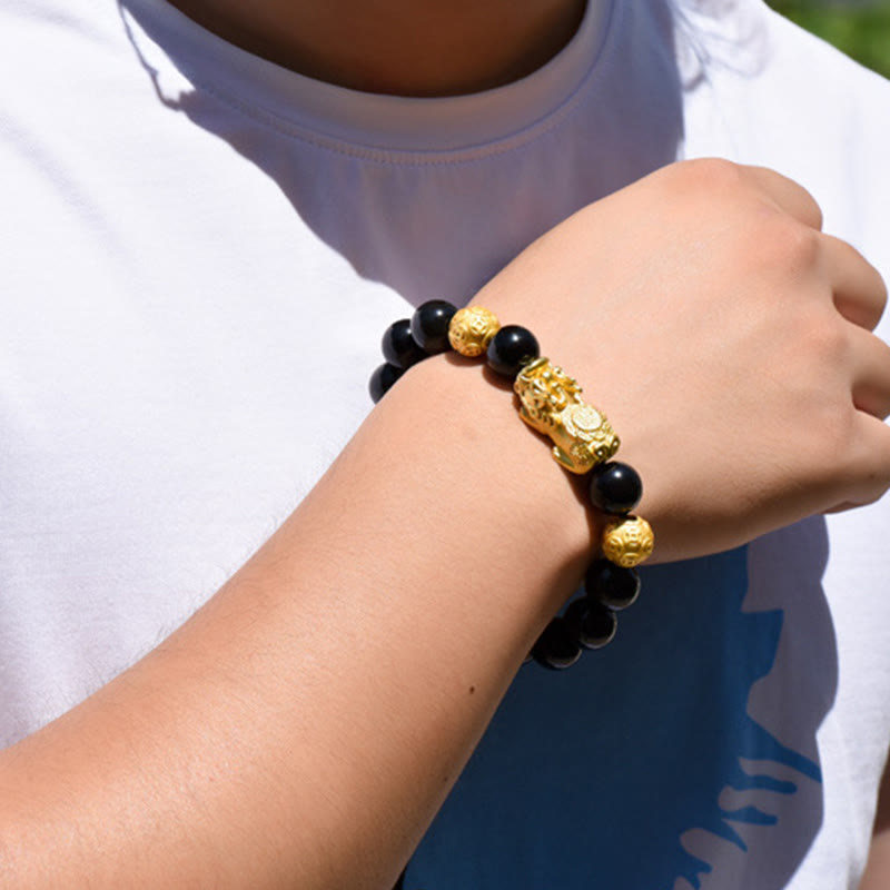 Fengshui Copper Pixiu Rainbow Obsidian Beads Wealth Bracelet - Image 21