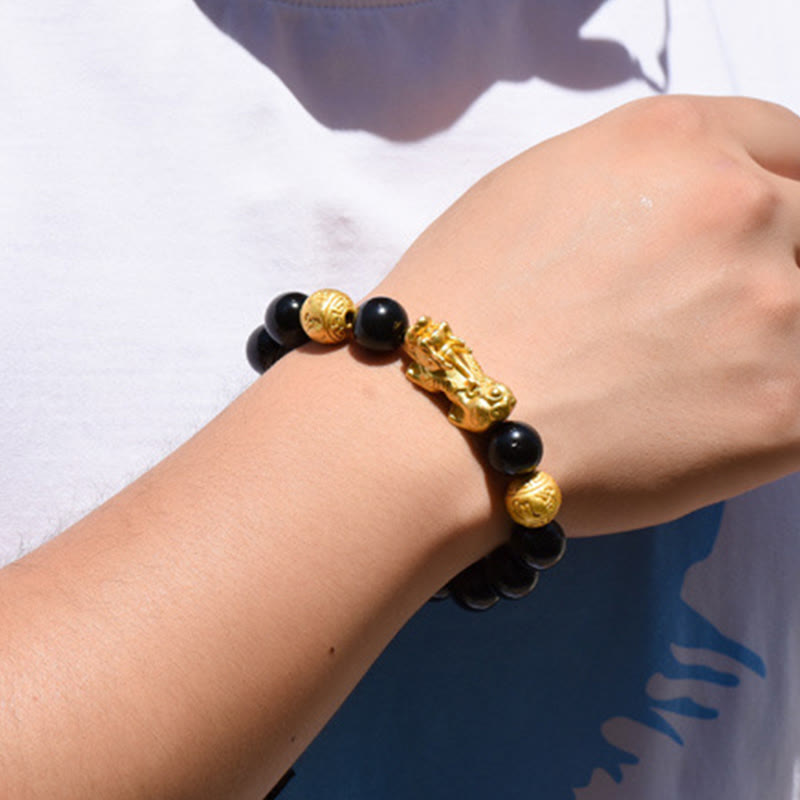 Fengshui Copper Pixiu Rainbow Obsidian Beads Wealth Bracelet - Image 25