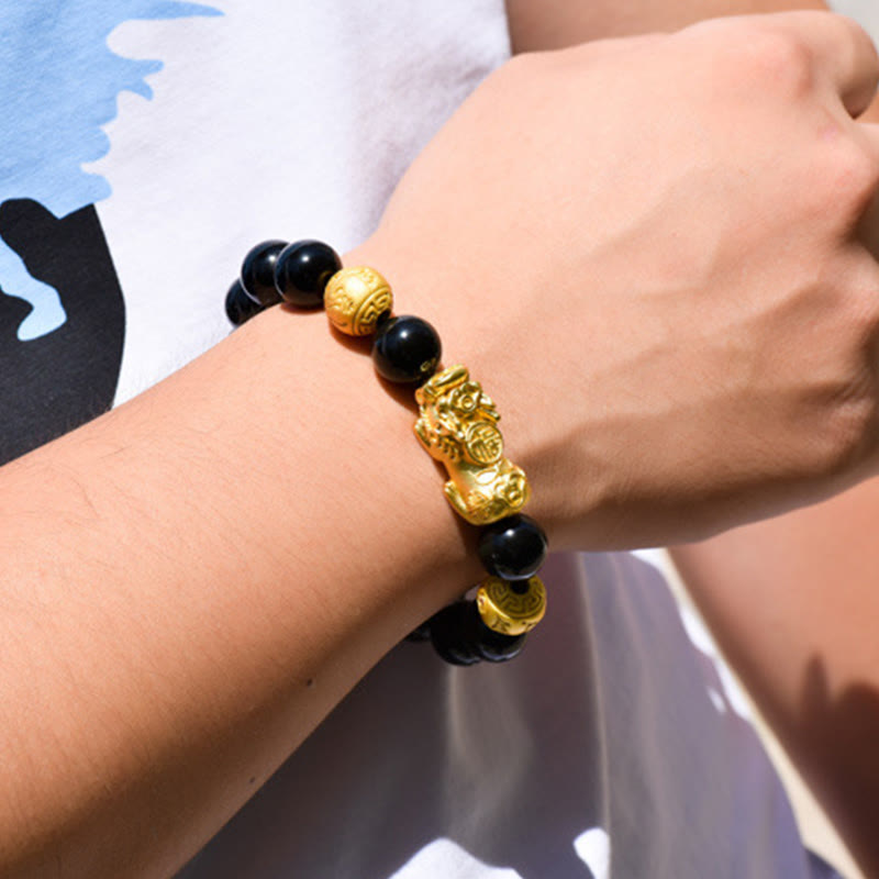 Fengshui Copper Pixiu Rainbow Obsidian Beads Wealth Bracelet - Image 28