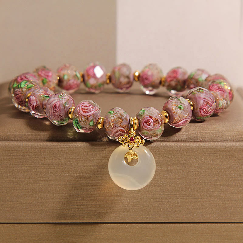 Rose Liuli Glass Bead Peace Buckle Peace Bracelet