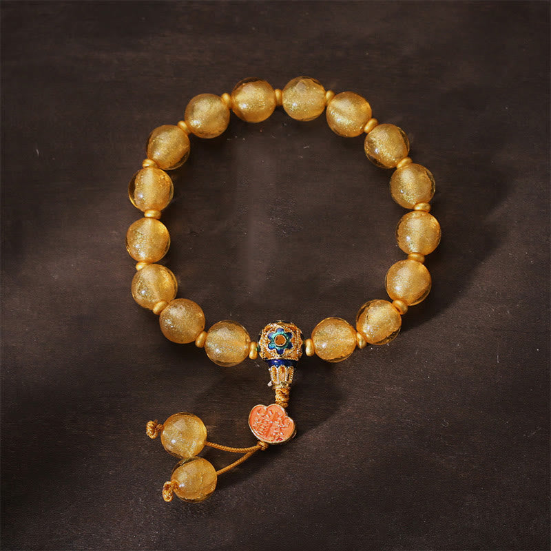 Gold Foil Liuli Glass Bead Ruyi Golden Ingot Fortune Bracelet