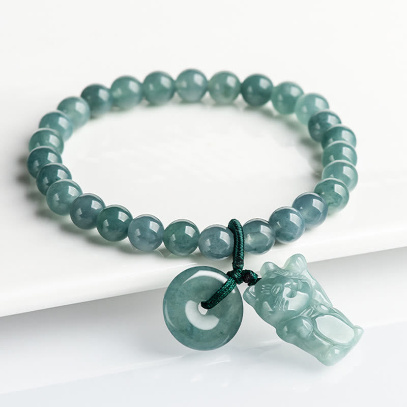 Blue Jade Peace Buckle Lucky Cat Prosperity Bracelet