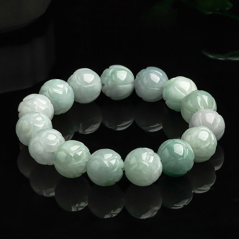 Natural Jade Lotus Carving Prosperity Bracelet