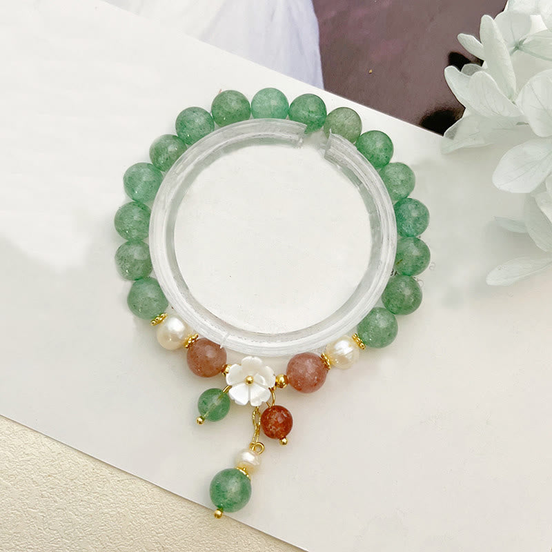 Green Strawberry Quartz Shell Peach Blossom Soothing Bracelet - Image 3