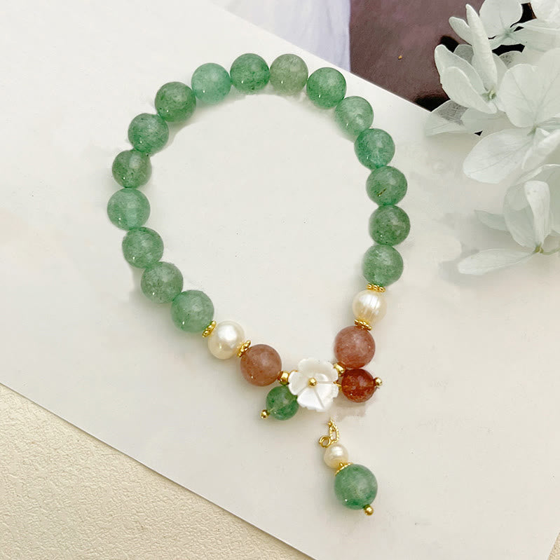 Green Strawberry Quartz Shell Peach Blossom Soothing Bracelet - Image 5