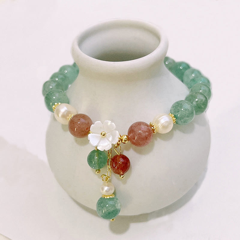 Green Strawberry Quartz Shell Peach Blossom Soothing Bracelet