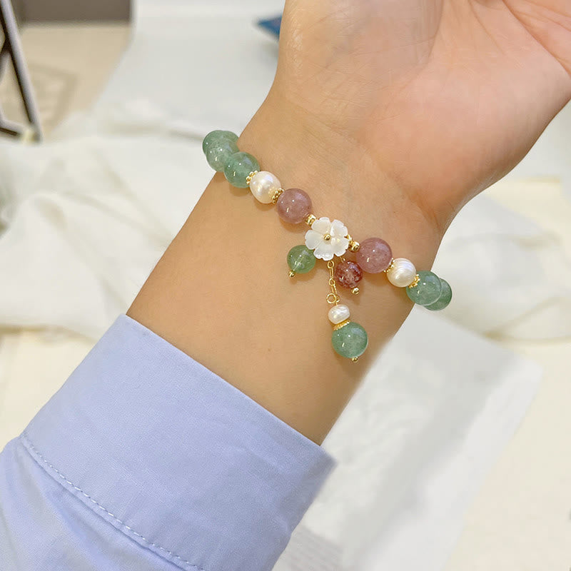 Green Strawberry Quartz Shell Peach Blossom Soothing Bracelet - Image 4