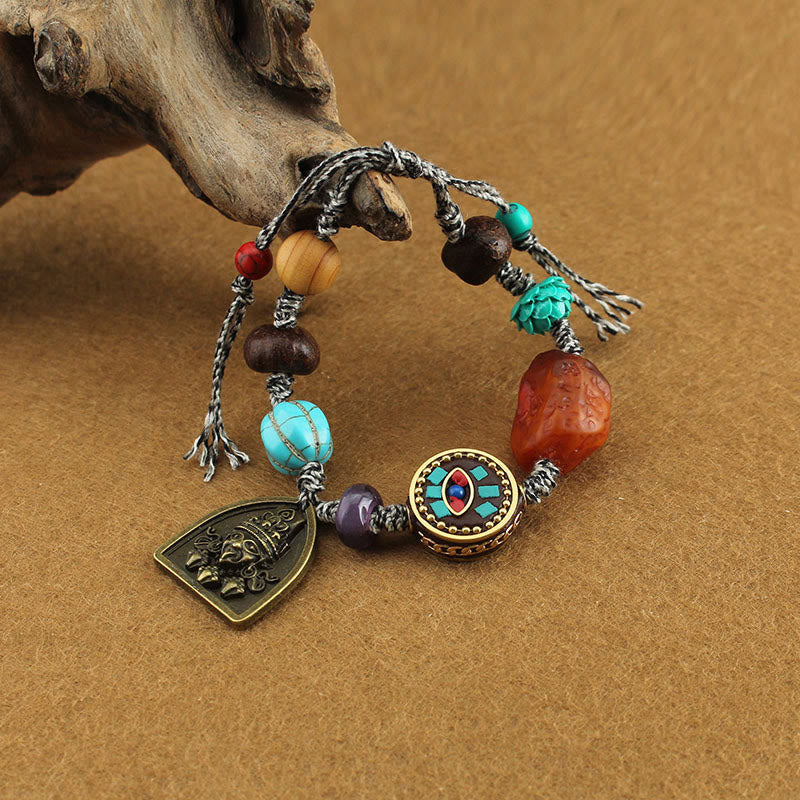 Tibetan Buddha's Eye Turquoise Lotus Zakiram Protection Rope Bracelet