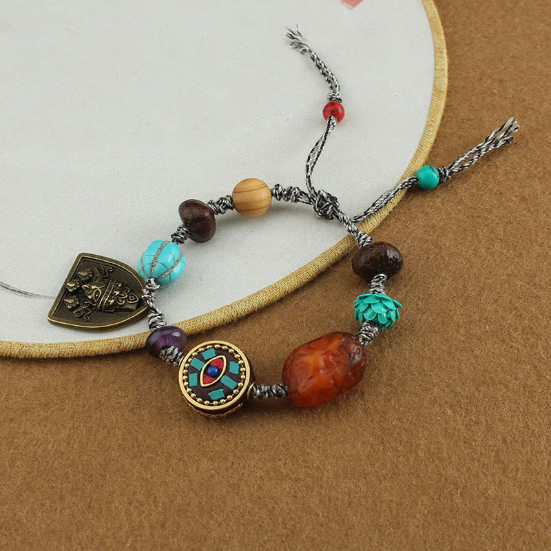 Tibetan Buddha's Eye Turquoise Lotus Zakiram Protection Rope Bracelet - Image 9