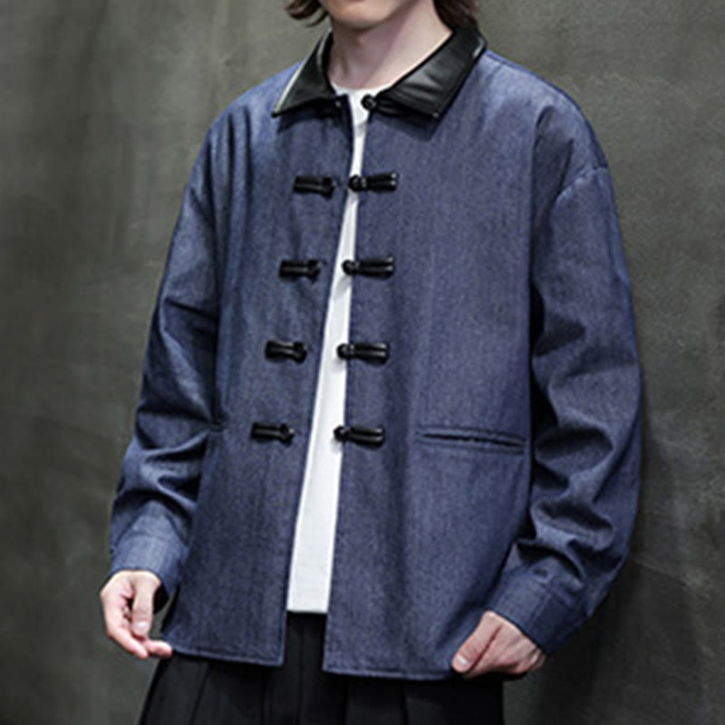 Men's Frog-Button Cotton Long Sleeve Shirt With Pockets