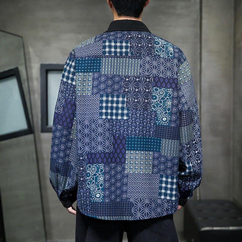 Men's Flower Pattern Stitching Cotton Blend Long Sleeve Shirt - Image 5