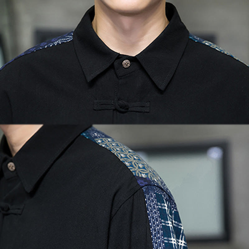 Men's Flower Pattern Stitching Cotton Blend Long Sleeve Shirt - Image 8