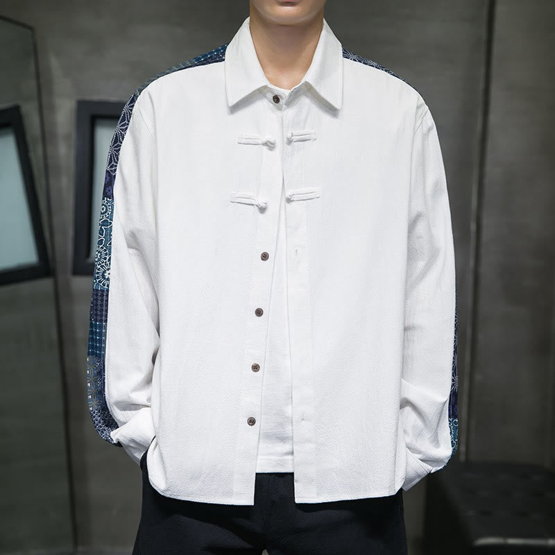 Men's Flower Pattern Stitching Cotton Blend Long Sleeve Shirt - Image 12