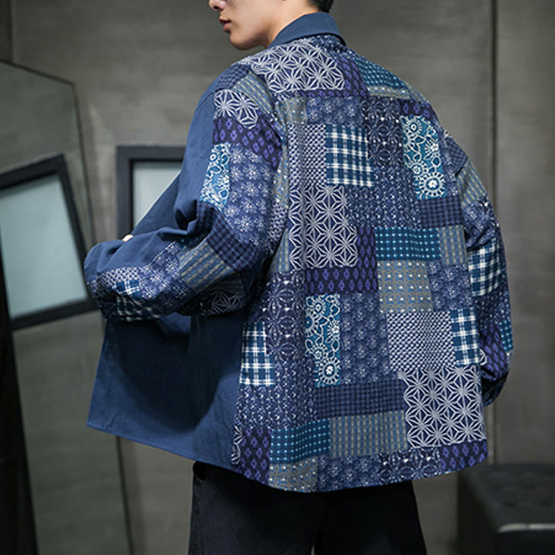 Men's Flower Pattern Stitching Cotton Blend Long Sleeve Shirt - Image 19