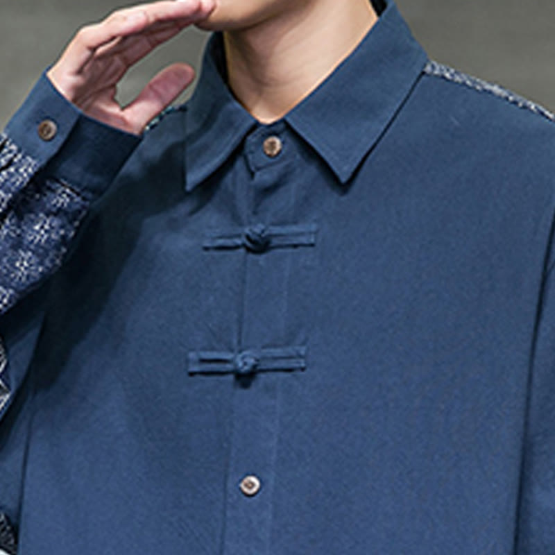 Men's Flower Pattern Stitching Cotton Blend Long Sleeve Shirt - Image 22