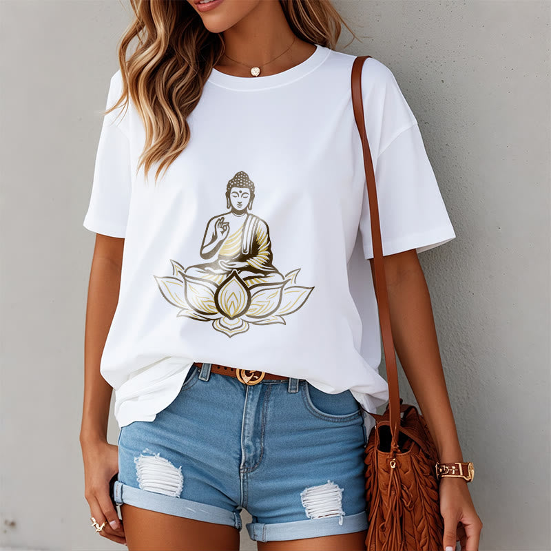 Buddha Meditating In The Lotus Tee T-shirt - Image 3