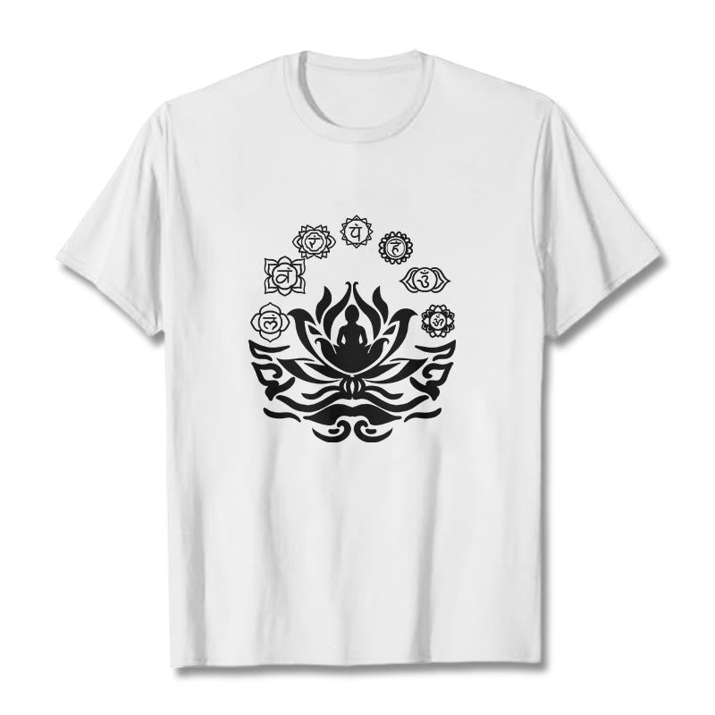 OM Symbol Sanskrit Mantras Buddha Lotus Flower Design Tee T-shirt