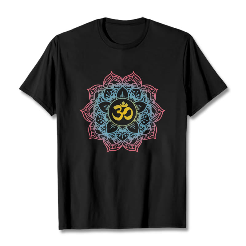 Lotus-shaped Mandala OM Symbol Design Tee T-shirt