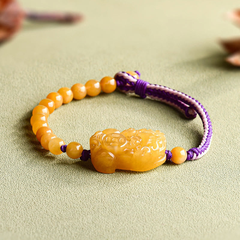 Golden Silk Jade Beads PiXiu Wealth Bracelet