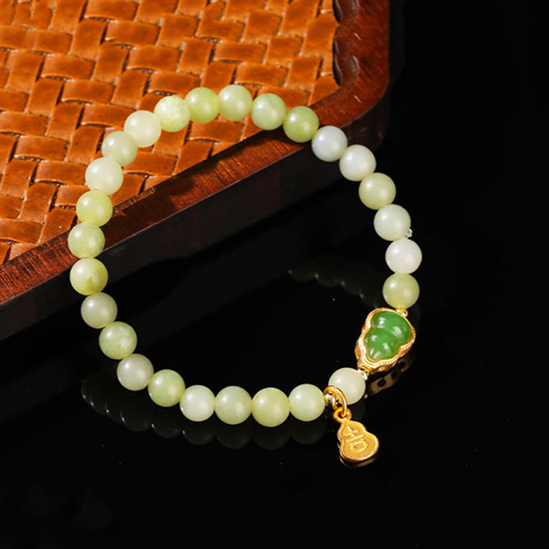 Natural Jade Green Aventurine Gourd Fu Character Luck Bracelet