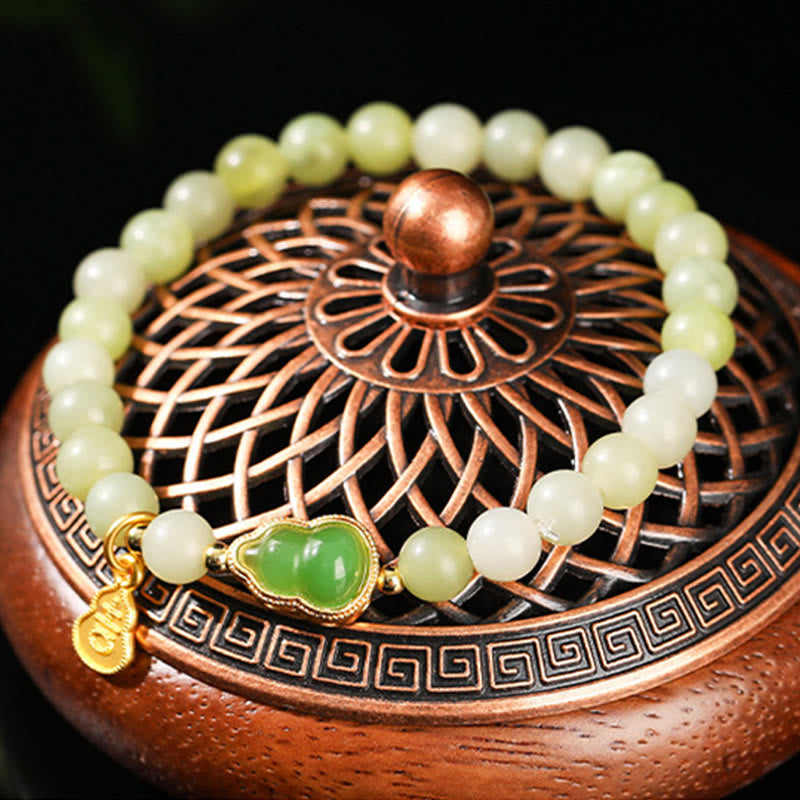 Natural Jade Green Aventurine Gourd Fu Character Luck Bracelet - Image 4