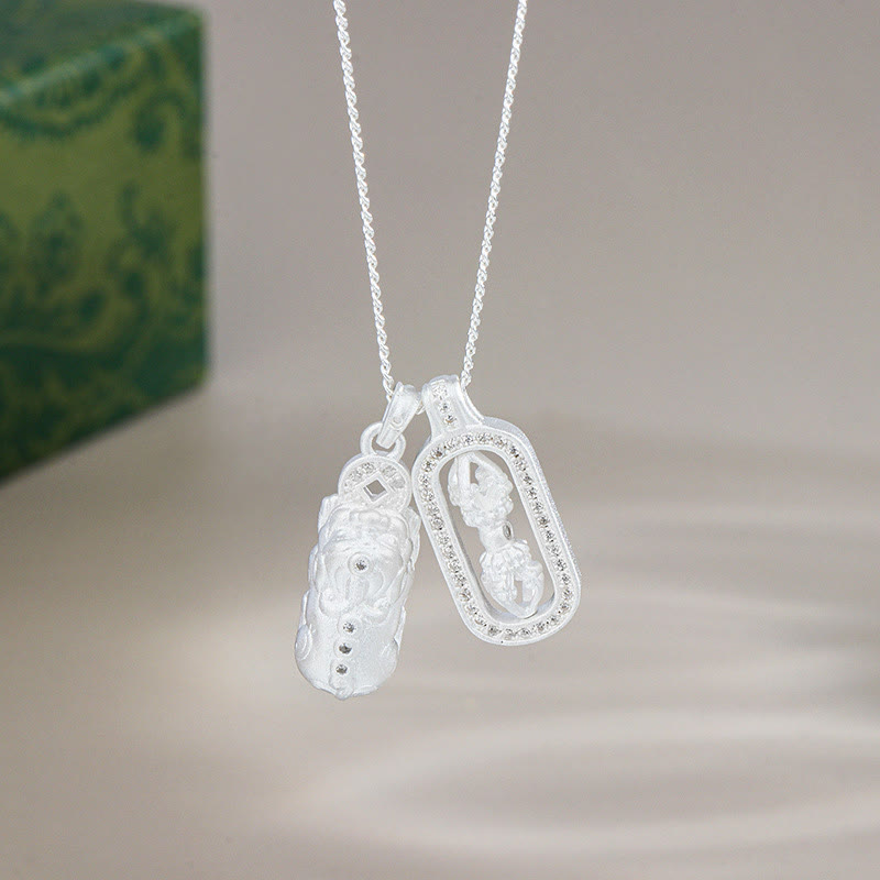 925 Sterling Silver Mini PiXiu Dorje Vajra Wealth Necklace Pendant - Image 9