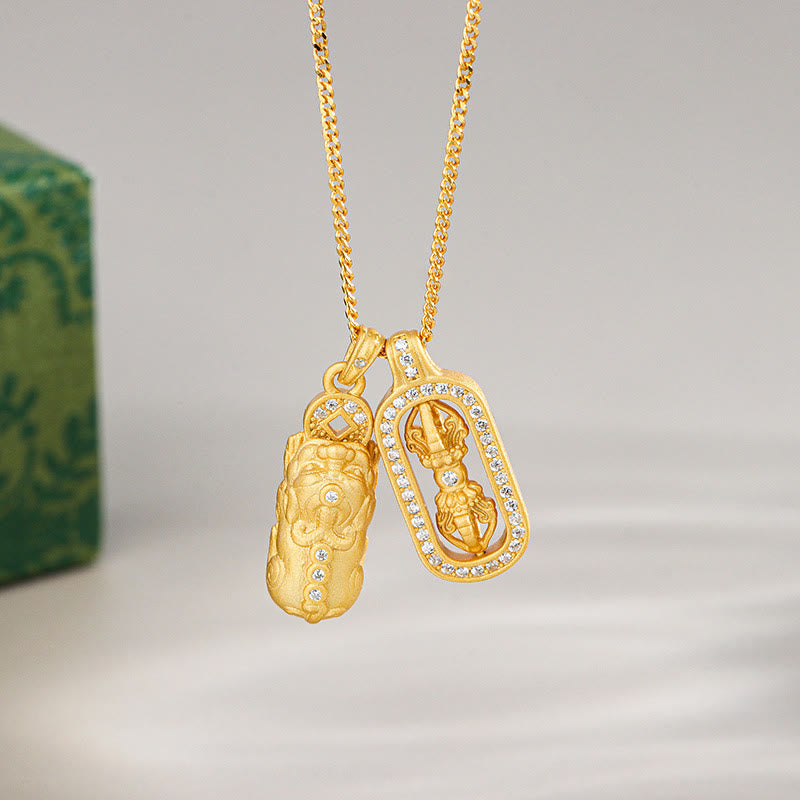 925 Sterling Silver Mini PiXiu Dorje Vajra Wealth Necklace Pendant