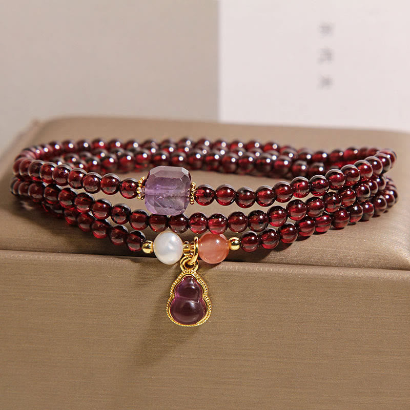 Natural Garnet Amethyst Gourd Protection Multi-Layer Bracelet