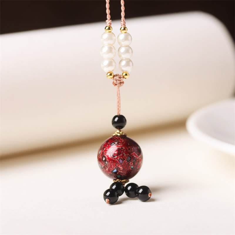 Ebony Wood Aurora Lacquer Craft Bead Pearl Balance Necklace Pendant