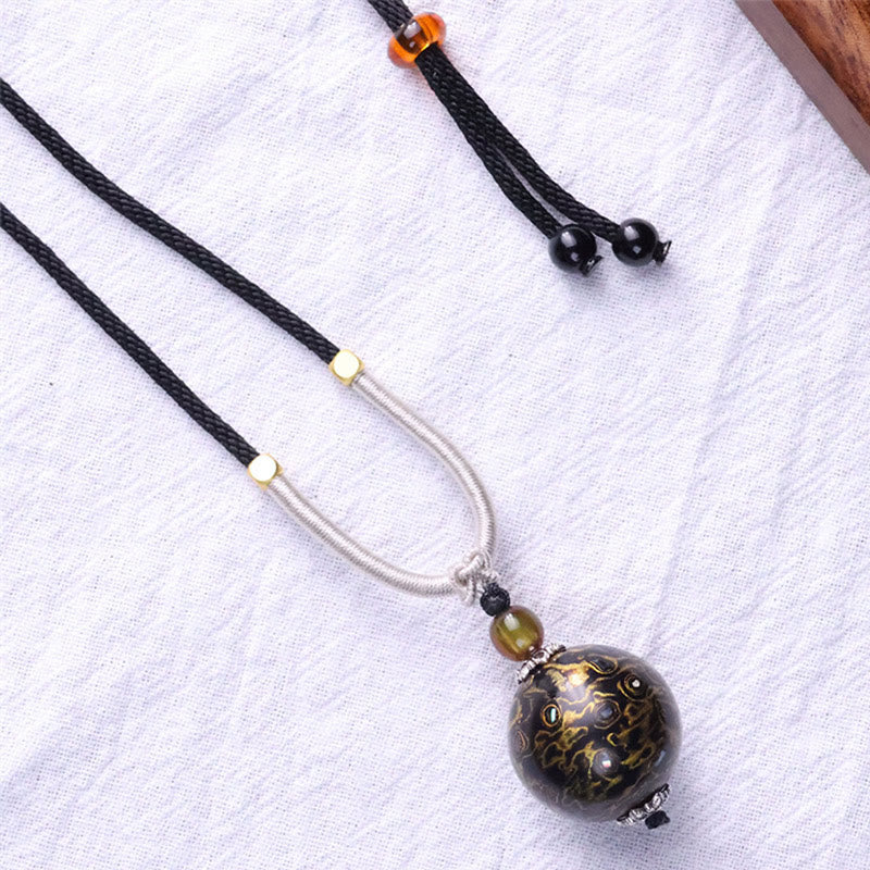 Ebony Wood Colorful Lacquer Craft Bead Calm Necklace Pendant - Image 8