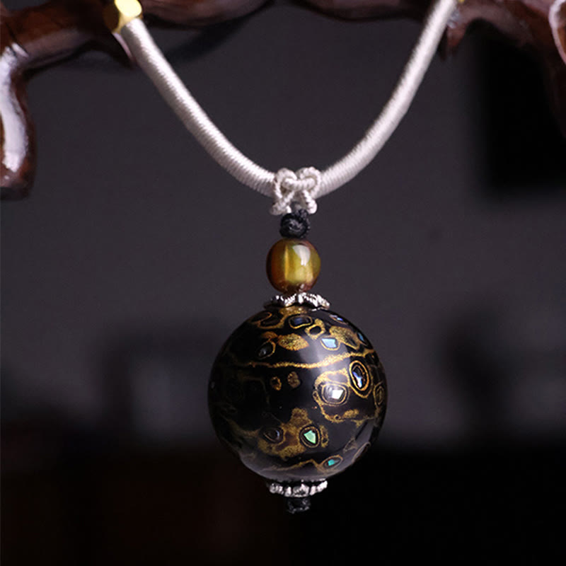 Ebony Wood Colorful Lacquer Craft Bead Calm Necklace Pendant - Image 7