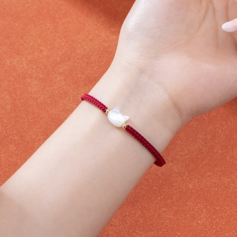 Faceless Cat Head Red String Shell Connection Bracelet - Image 7