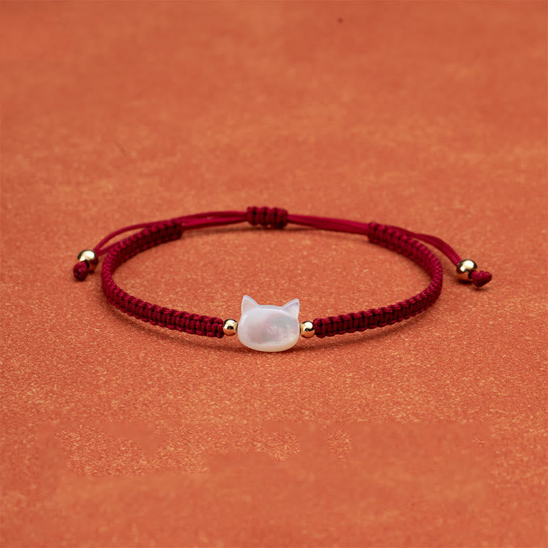 Faceless Cat Head Red String Shell Connection Bracelet - Image 6