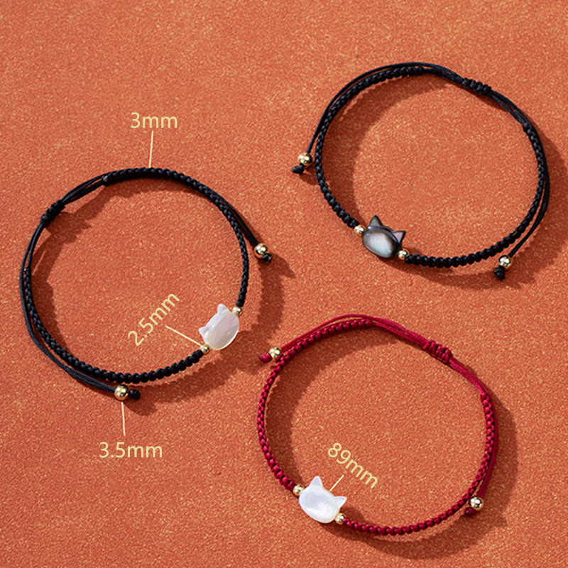 Faceless Cat Head Red String Shell Connection Bracelet - Image 9