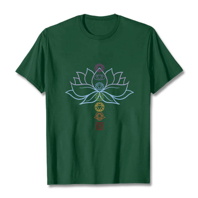 Pastel Hues Lotus Flower Chakra Symbols Meditation Cotton Tee T-shirt - Image 11