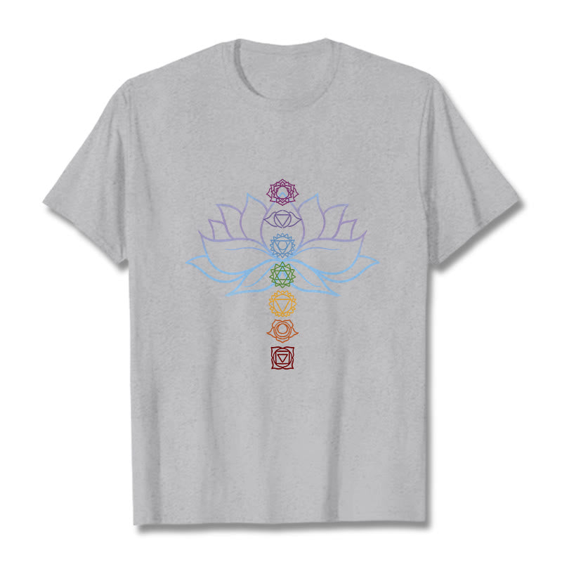 Pastel Hues Lotus Flower Chakra Symbols Meditation Cotton Tee T-shirt - Image 20
