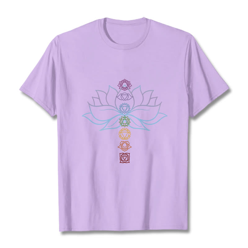 Pastel Hues Lotus Flower Chakra Symbols Meditation Cotton Tee T-shirt - Image 17